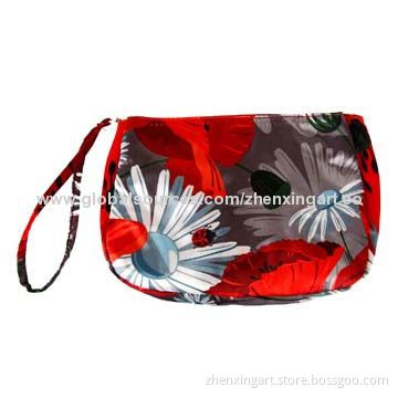 Satin cosmetic bag with handle